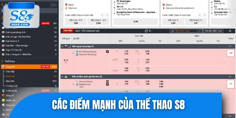 Các điểm mạnh của thể thao S8